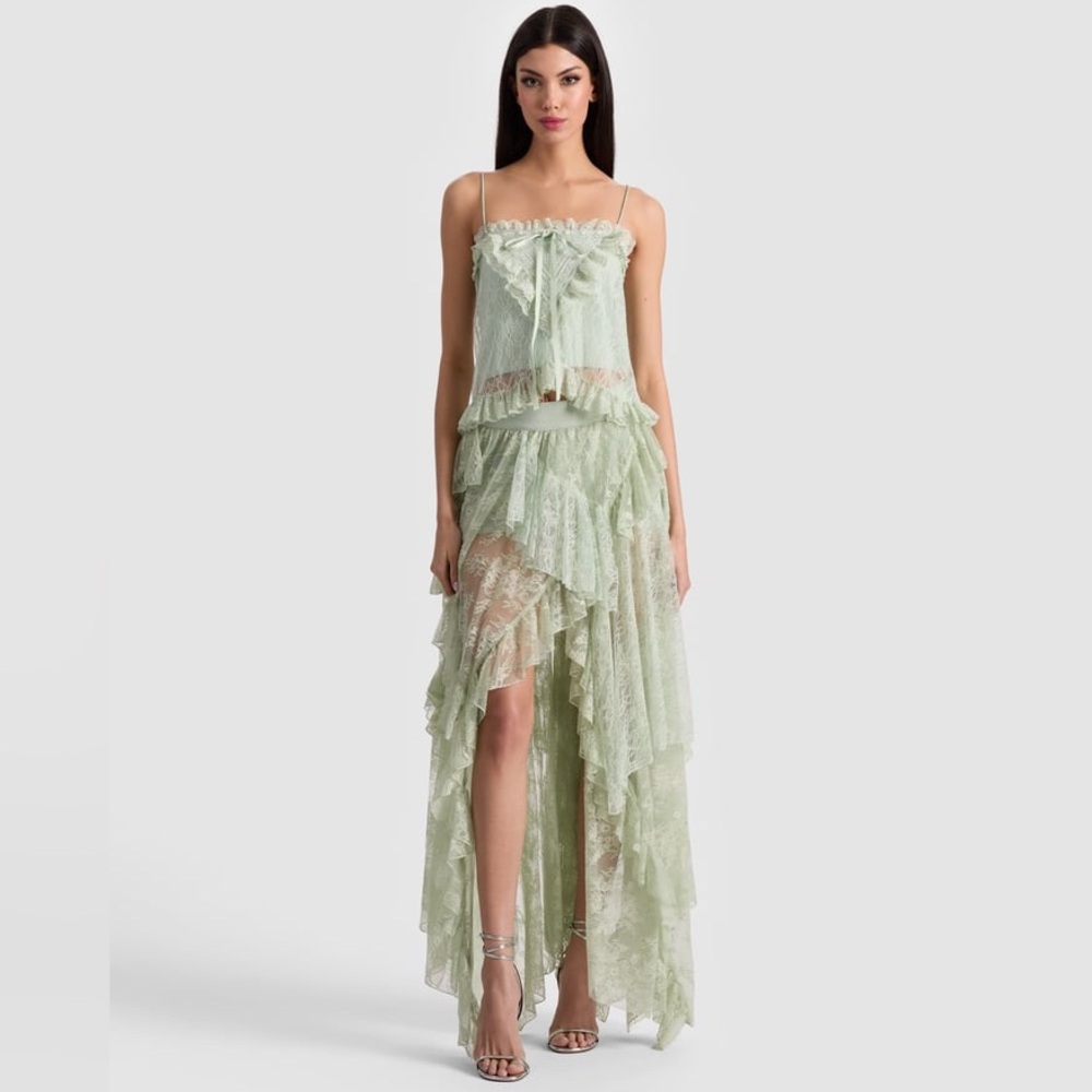 Alice + Olivia Karys Mixed Media Skirt In Green Tea - Picture 6 of 12